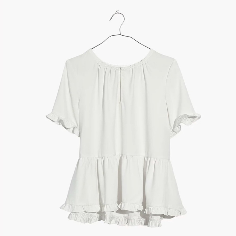 Madewell White Stanza Ruffle-Hem Keyhole Top M